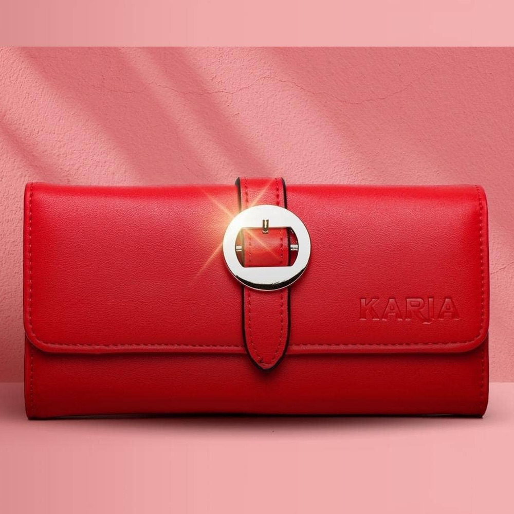 KARIA Women's Long Wallet Red Card Holder High Quality Great for to gift NEW